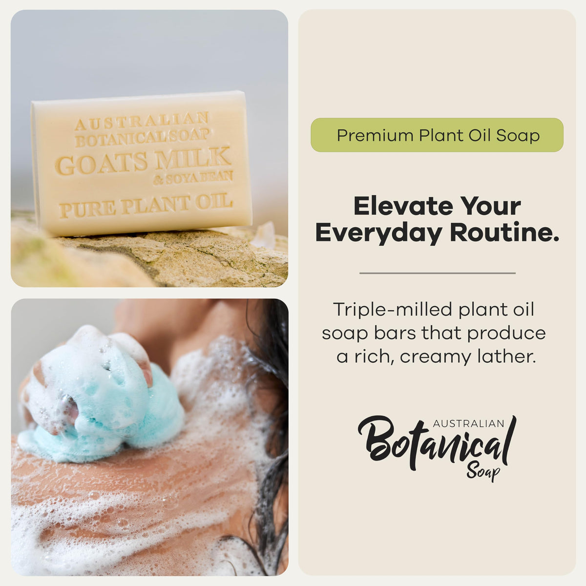 Australian Botanical Soap close-up texture and rich lather demonstrating creamy foam