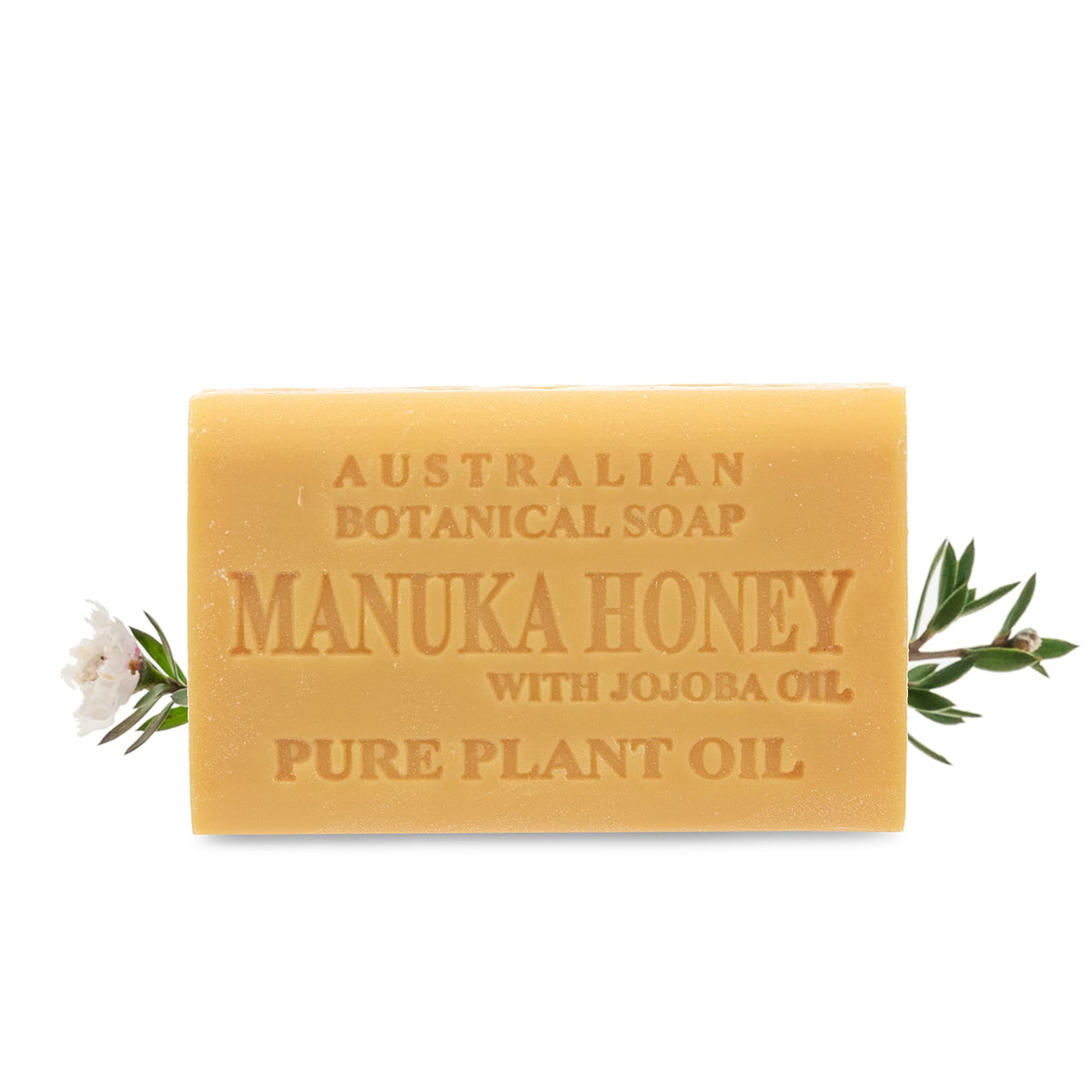 Australian Botanical Soap front packaging showing manuka honey and shea benefits