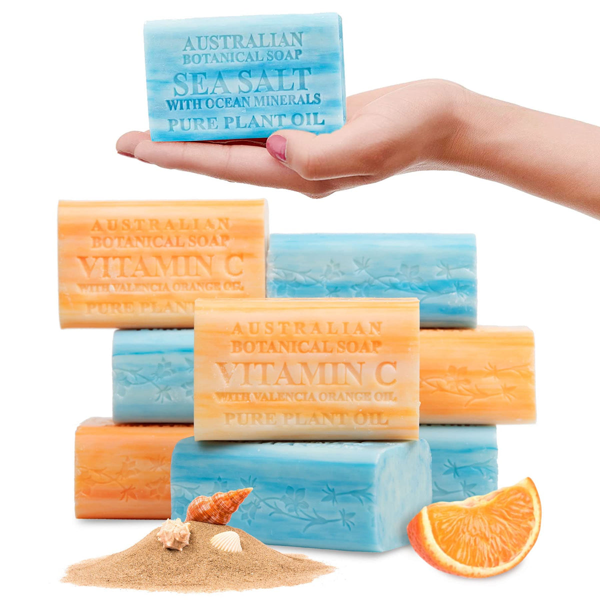 Australian Botanical Soap front pack showing eight bars and sustainable packaging benefit