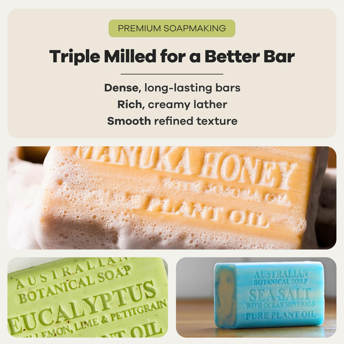 Australian Botanical Soap goat milk and raspberry bar label showing gentle nourishment