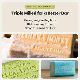 Australian Botanical Soap goat milk and raspberry bar label showing gentle nourishment