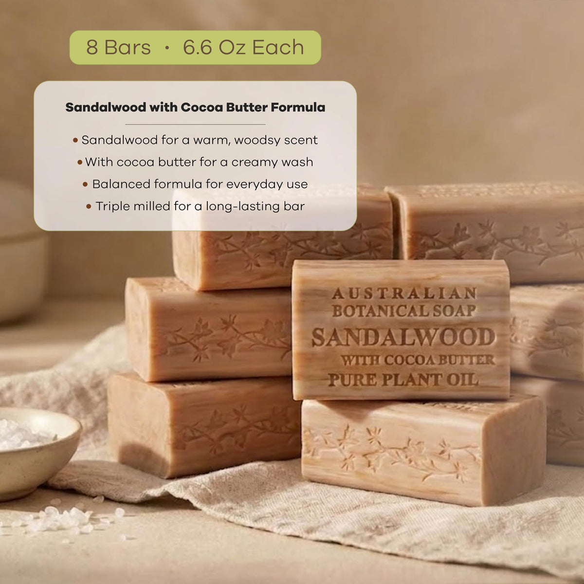 Australian Botanical Soap label and ingredients panel showing natural plant oils