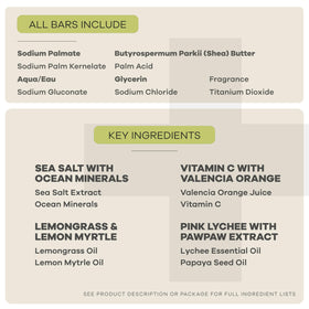 Australian Botanical Soap label close-up listing plant oils and shea butter benefits