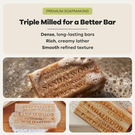 Australian Botanical Soap rich lather in hand indicating gentle cleansing action