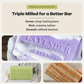 Australian Botanical Soap lavender bar with fresh lavender emphasizing calming fragrance