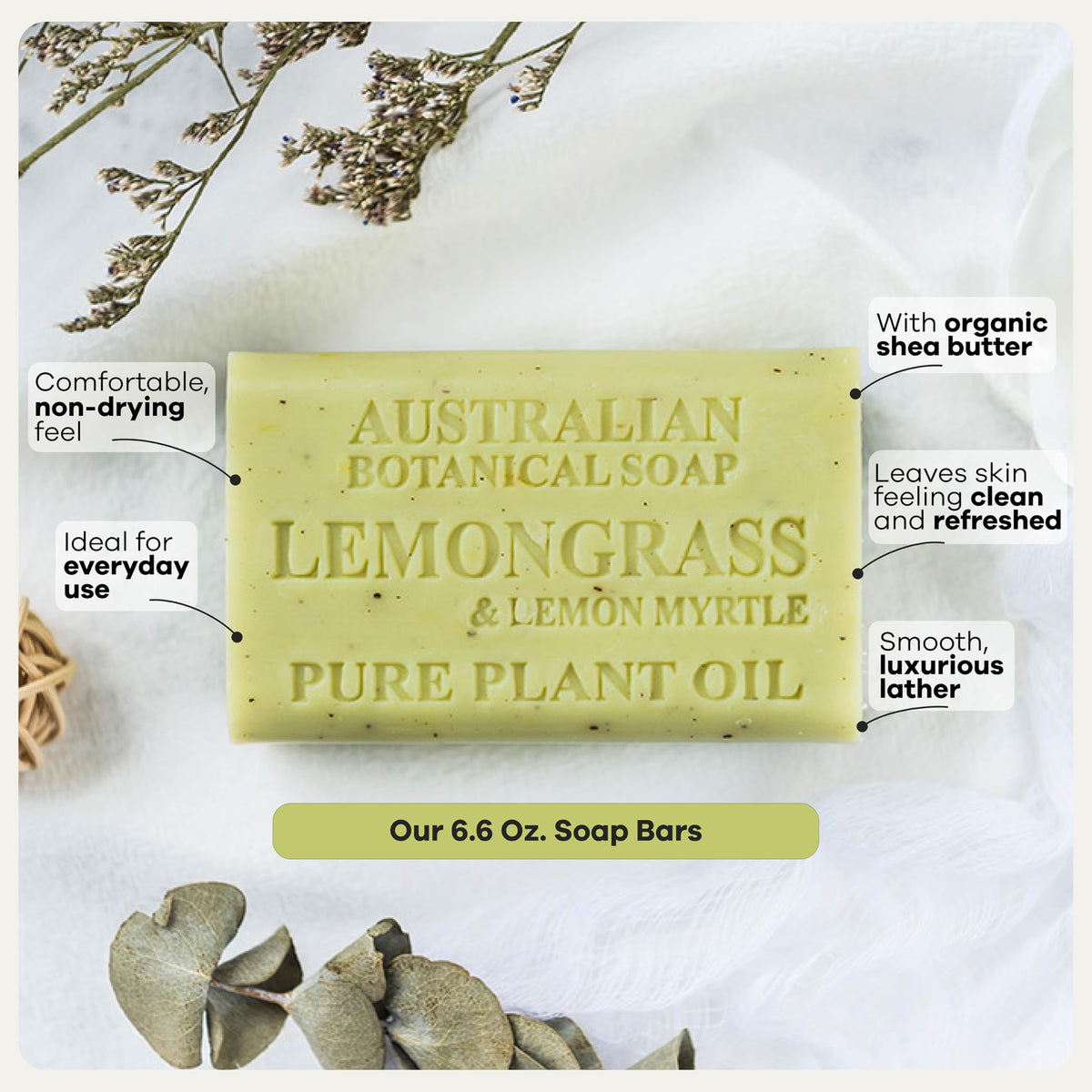 Australian Botanical Soap lemongrass lemon myrtle label clear for scent identification