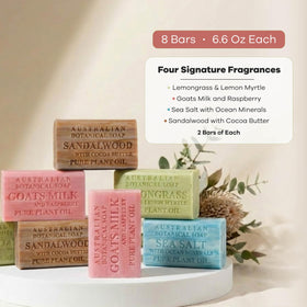 Australian Botanical Soap sandalwood bar close-up highlighting smooth cocoa butter finish