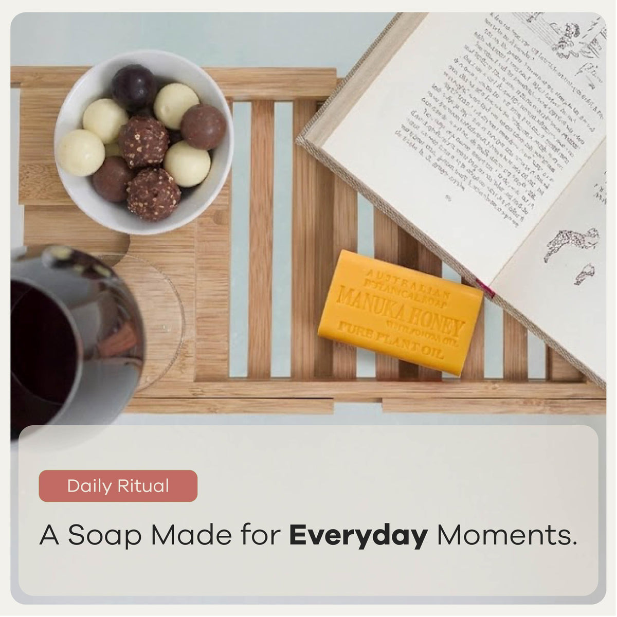 Australian Botanical Soap flatlay with shea butter and manuka honey ingredients showing natural sourcing