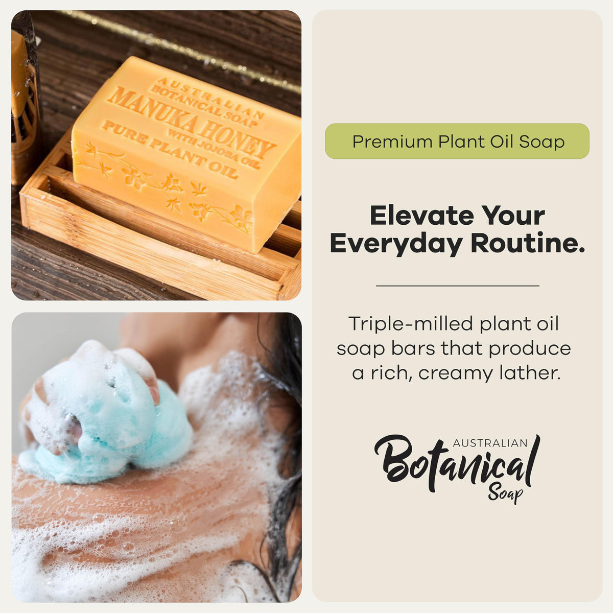 Australian Botanical Soap single bar close-up revealing triple-milled texture and durability