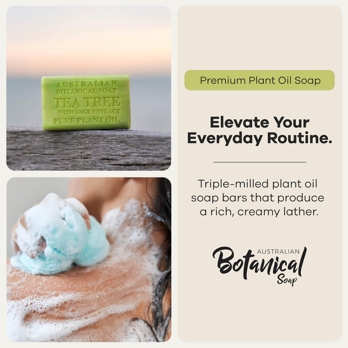 Australian Botanical Soap single bar side view illustrating durable long-lasting bar