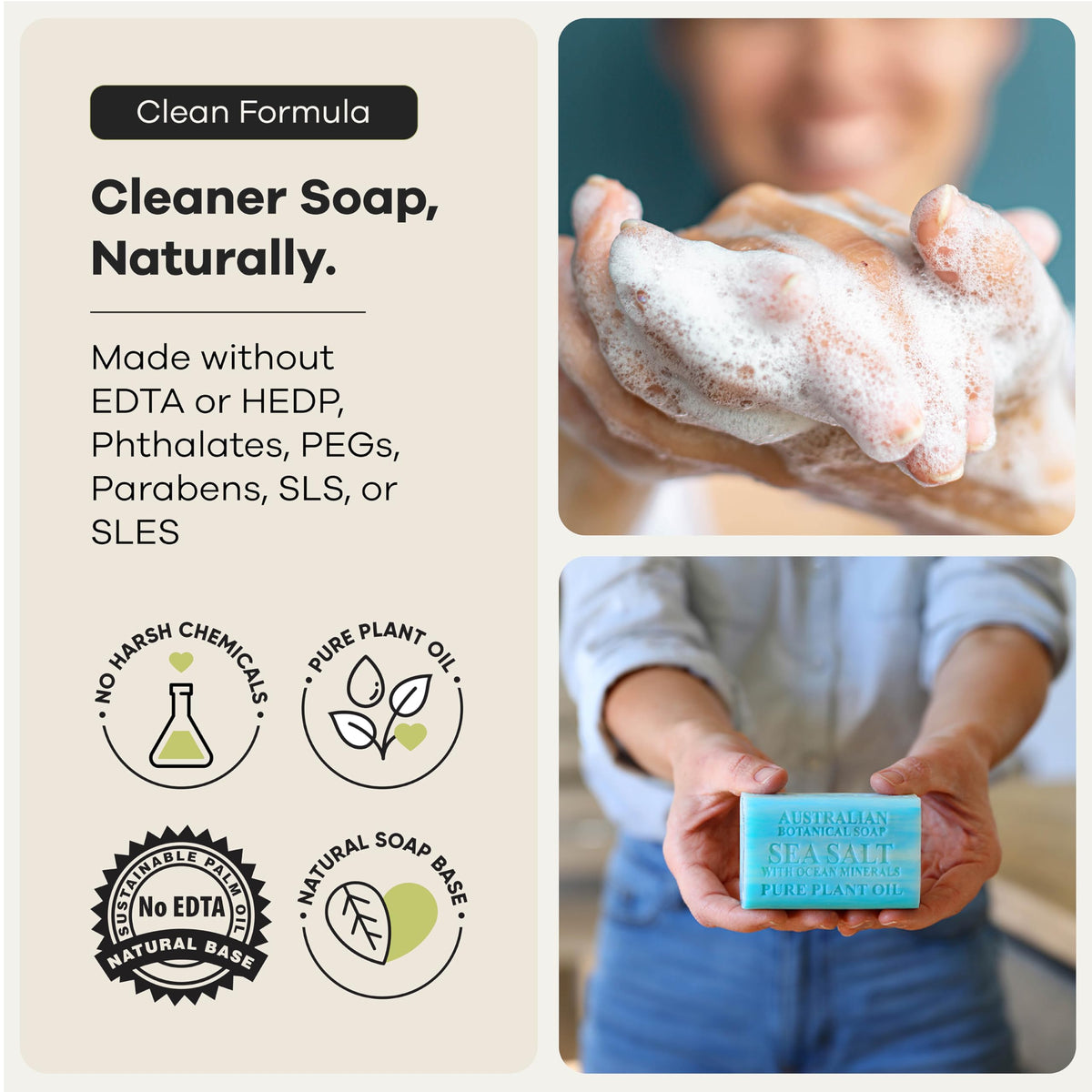 Australian Botanical Soap bar lather in hand showing creamy foaming benefit