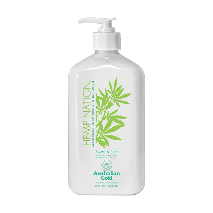 Australian Gold front packaging showing agave and lime, promotes prolonged tan
