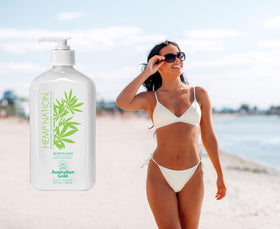 Australian Gold label close-up highlights THC-free and paraben-free benefits