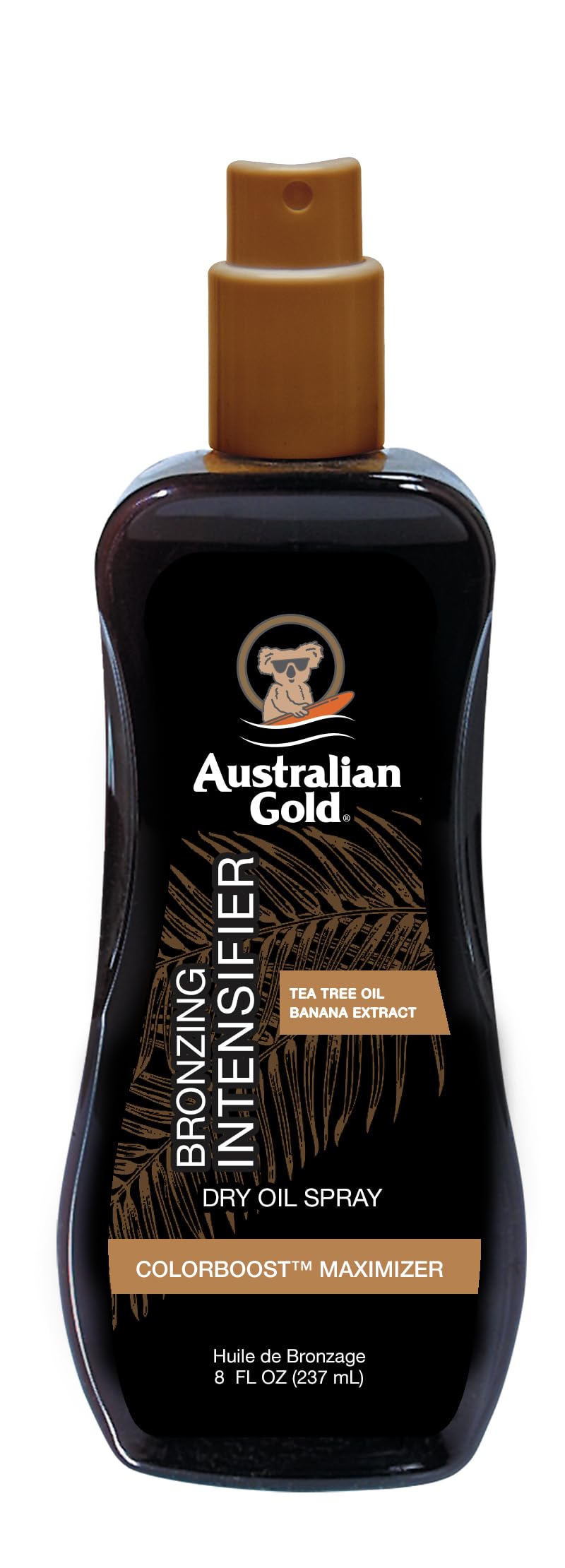 Australian Gold front bottle image showing bronzing effect and quick color