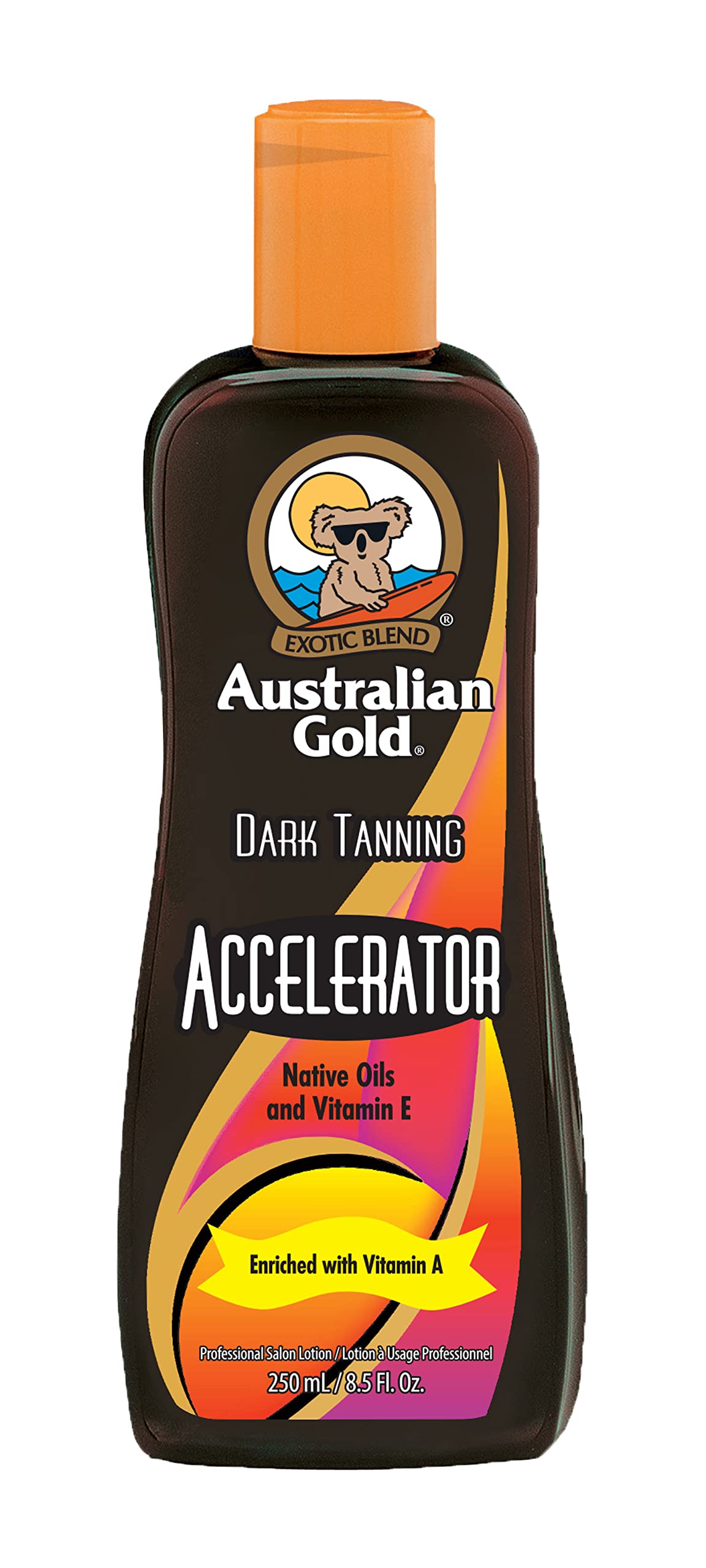 Australian Gold front bottle view showing product and branding for tanning enhancement