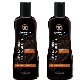 Australian Gold front packaging showing twin 8.5 fl oz bottles and product benefit