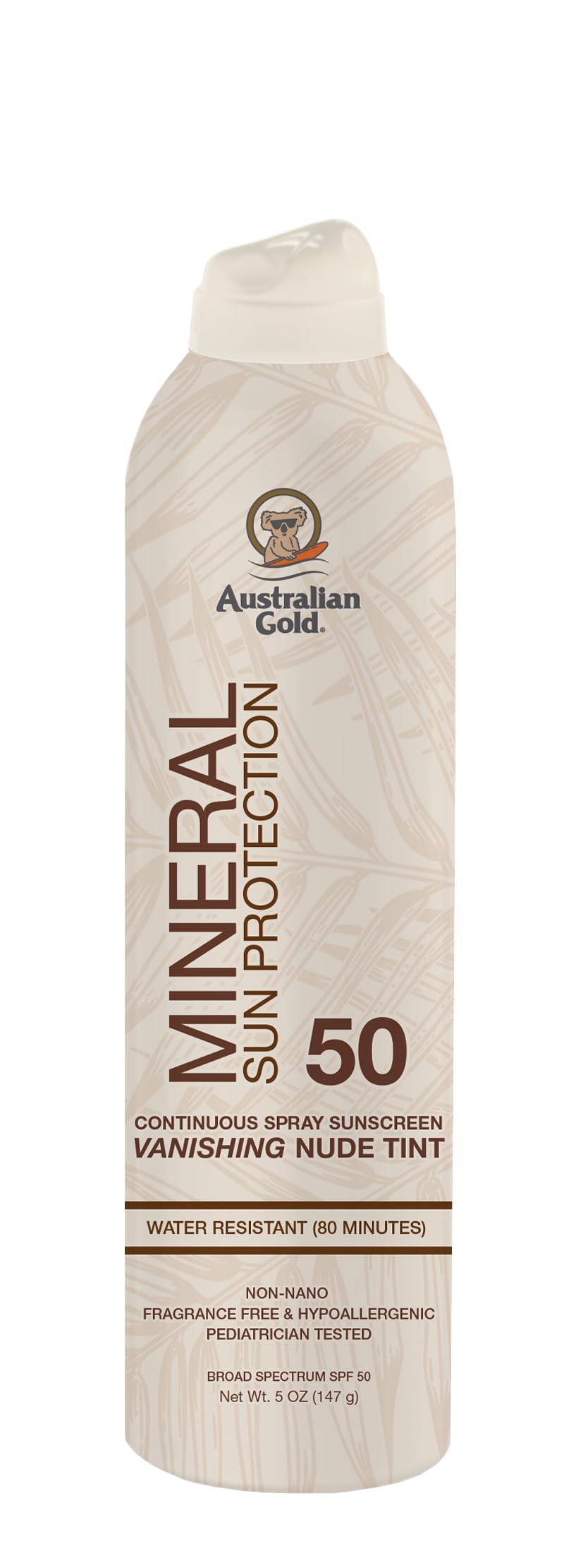 Australian Gold front packaging showing SPF 50 and tinted mineral benefits