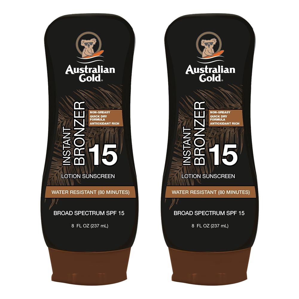 Australian Gold front twin pack showing packaging and SPF 15 protection advantage