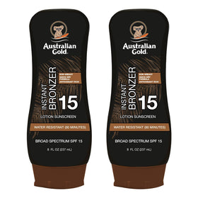 Australian Gold front twin pack showing packaging and SPF 15 protection advantage