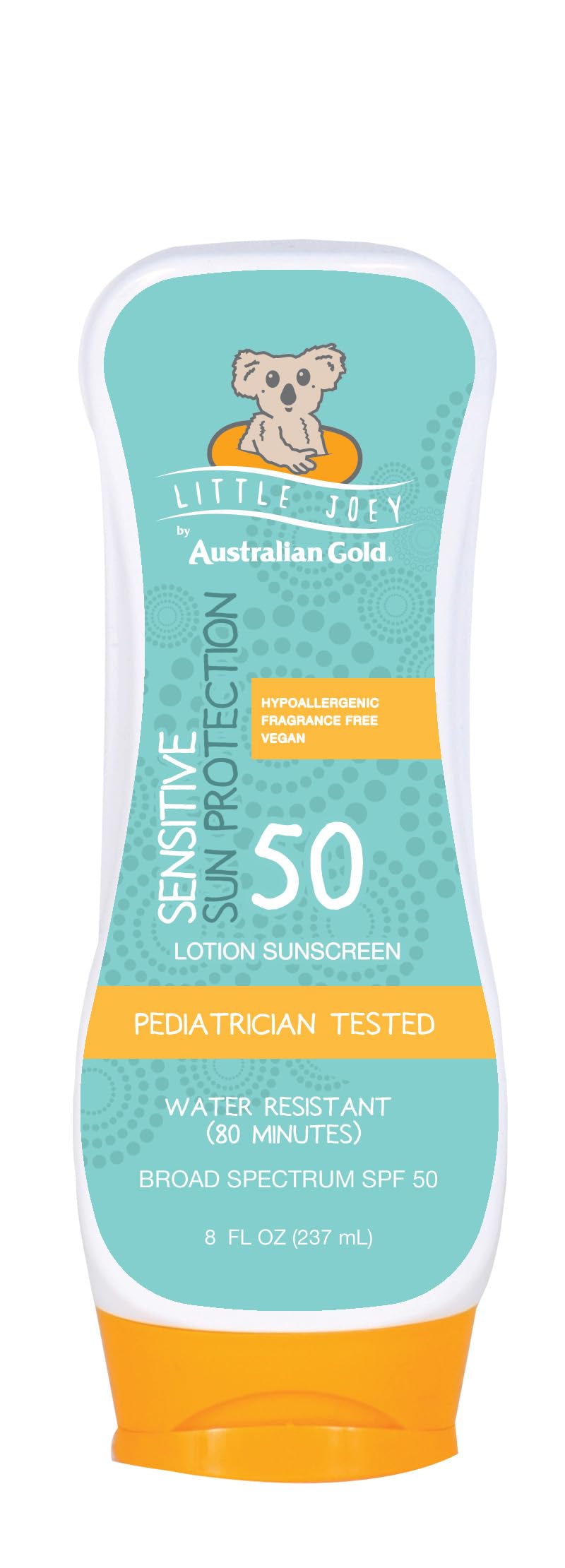 Australian Gold Little Joey front packaging showing SPF 50 protection and benefits