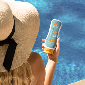Australian Gold Little Joey lotion texture dispensed from pump for easy application