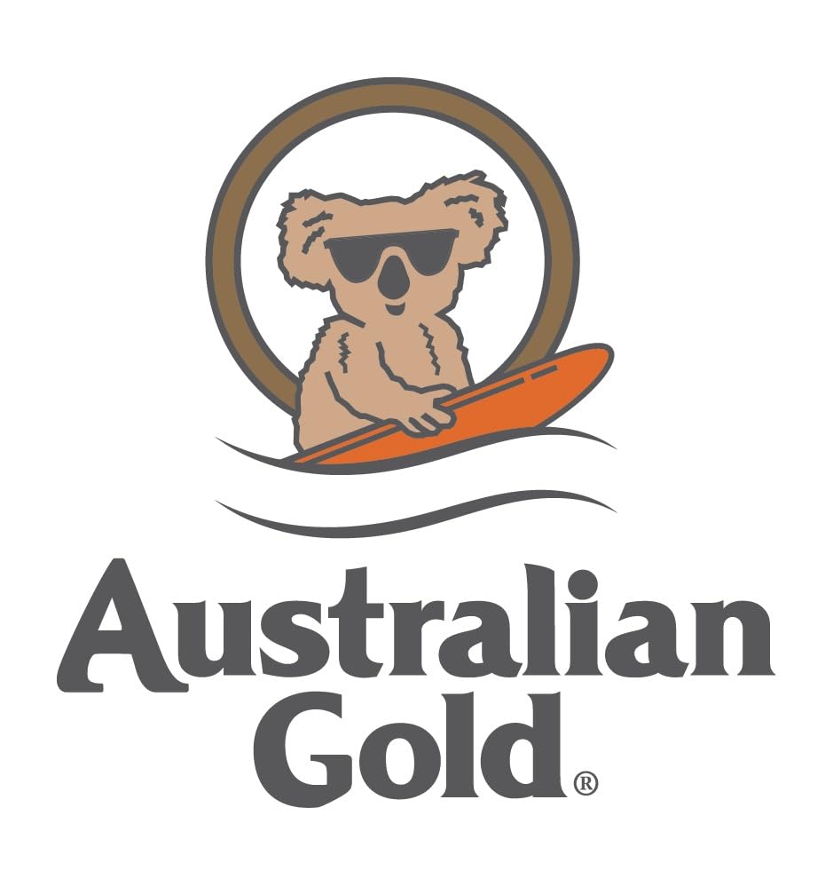 Australian Gold bottle in beach setting suggesting tropical scent and relaxed tanning experience