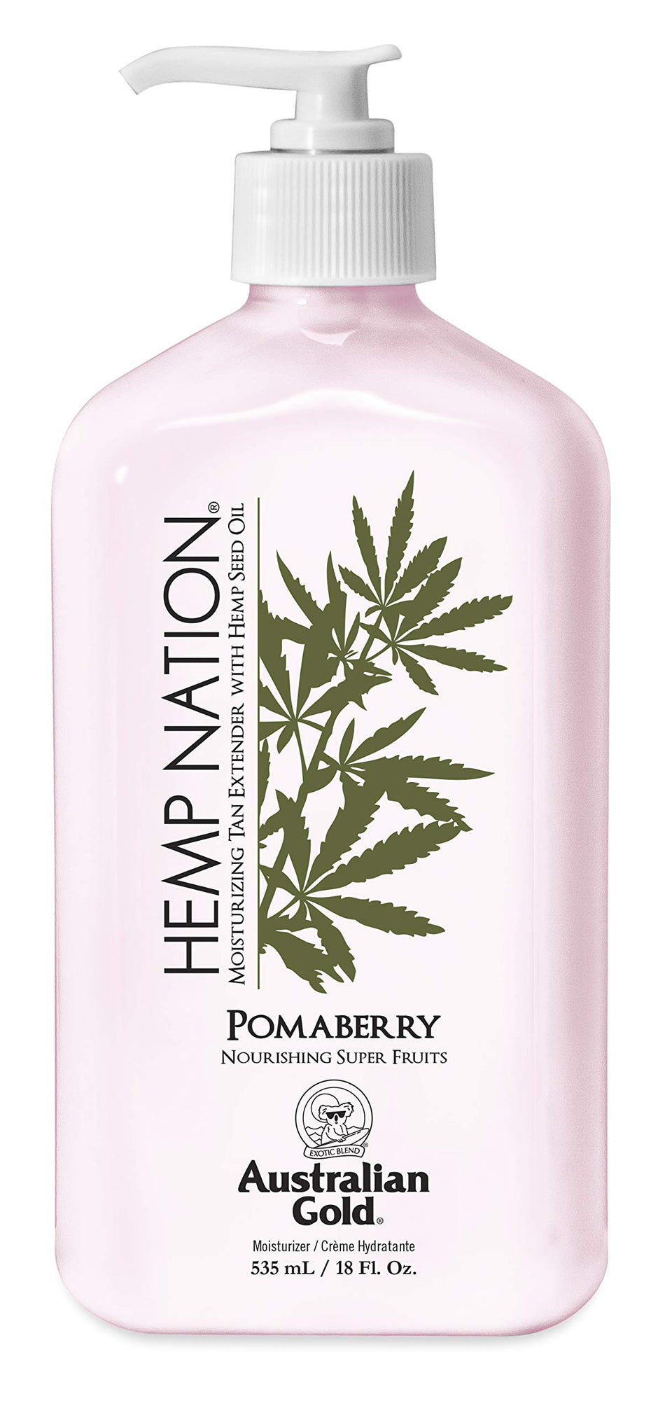 Australian Gold bottle front view showing pomaberry scent and long-lasting hydration