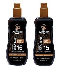 Australian Gold front packaging showing bottle and SPF 15 protection benefit