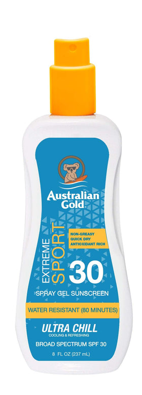 Australian Gold front packaging showing SPF 30 and cooling benefit
