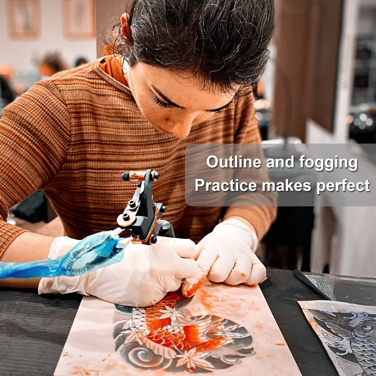 Autdor artist using stencil transfer in studio for clean outlines and testing benefit