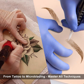 Autdor in-use practice with tattoo machine demonstrating skill development and technique testing