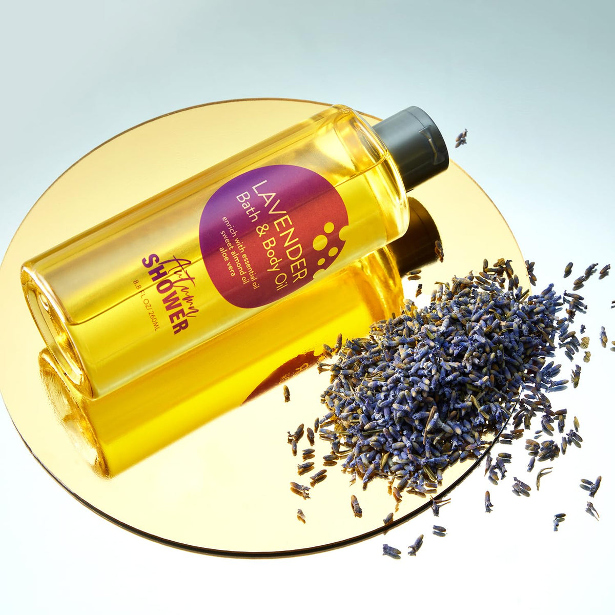 Autumn Shower ingredients display with sweet almond and jojoba showing nourishing benefit
