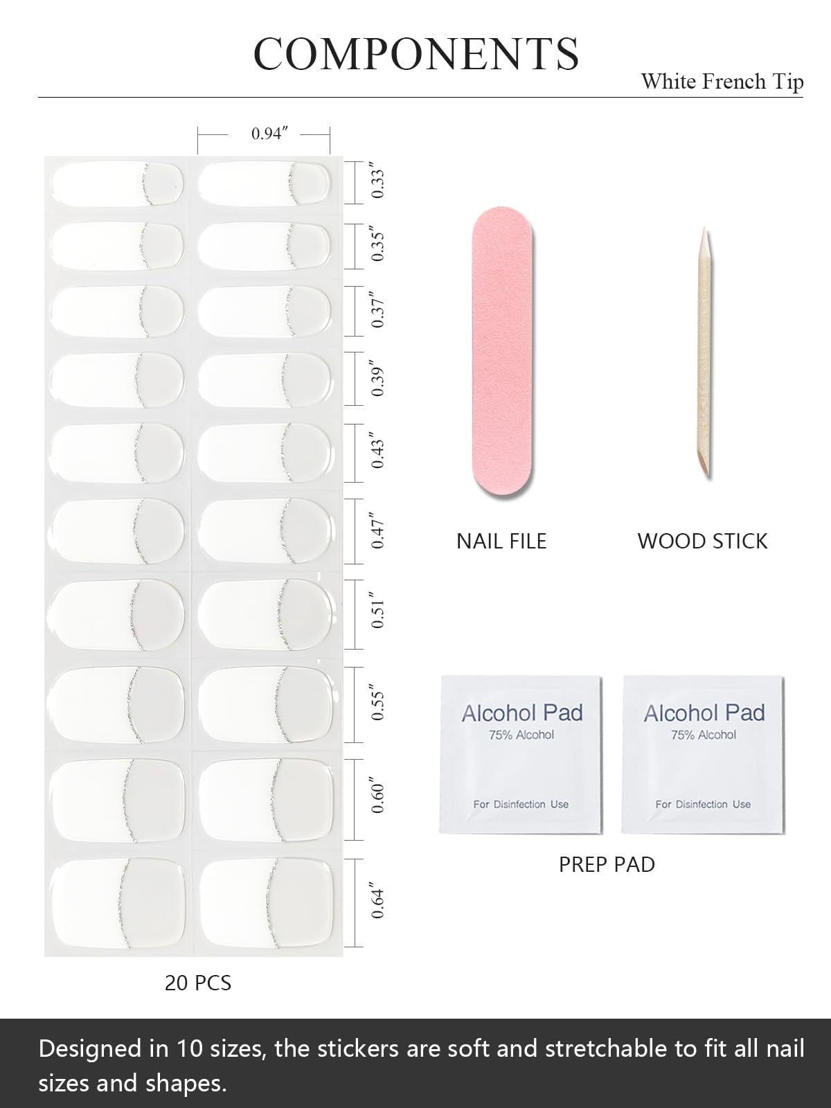 AutyaMee kit with 20 strips, prep pads, file and wooden stick for complete at-home use