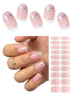 AutyaMee front packaging displaying white glitter tip strips and pink base, clear kit view benefits convenience