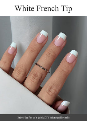 AutyaMee finished cured white French tip nails demonstrating salon-quality durability