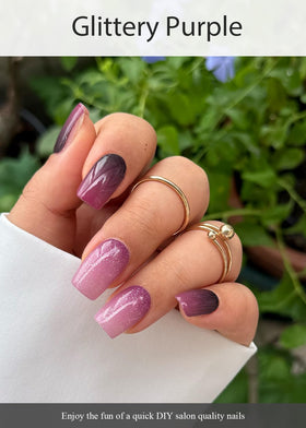 AutyaMee strips on nails under LED lamp curing to glossy durable finish