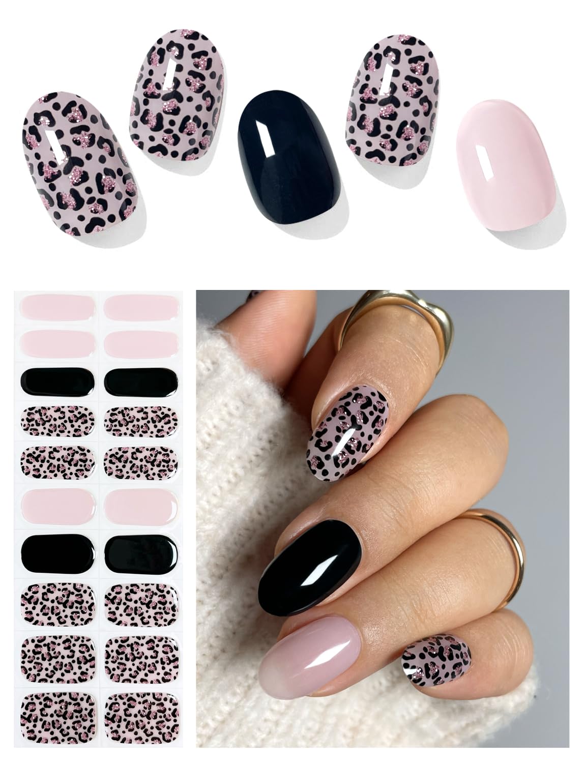 AutyaMee pink leopard front packaging showing 20 gel nail strips and kit