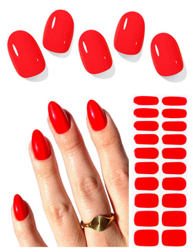 AutyaMee front packaging showing shiny red strips and included tools for quick salon nails