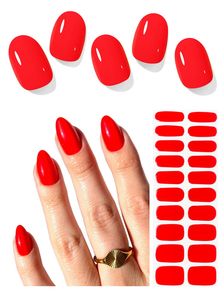 AutyaMee front packaging showing shiny red strips and included tools for quick salon nails