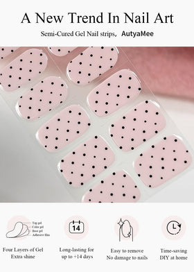 AutyaMee strip adhered on a natural nail before curing demonstrating easy stick-on application