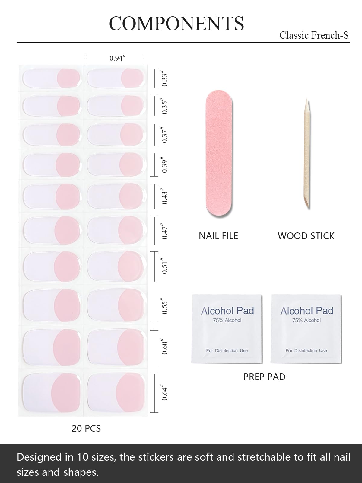 AutyaMee strip selection fanned out displaying 10 sizes for accurate short-nail fit