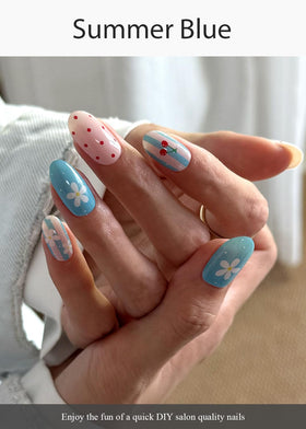 AutyaMee close-up of floral and polka dot pattern highlighting vivid Summer Blue colors