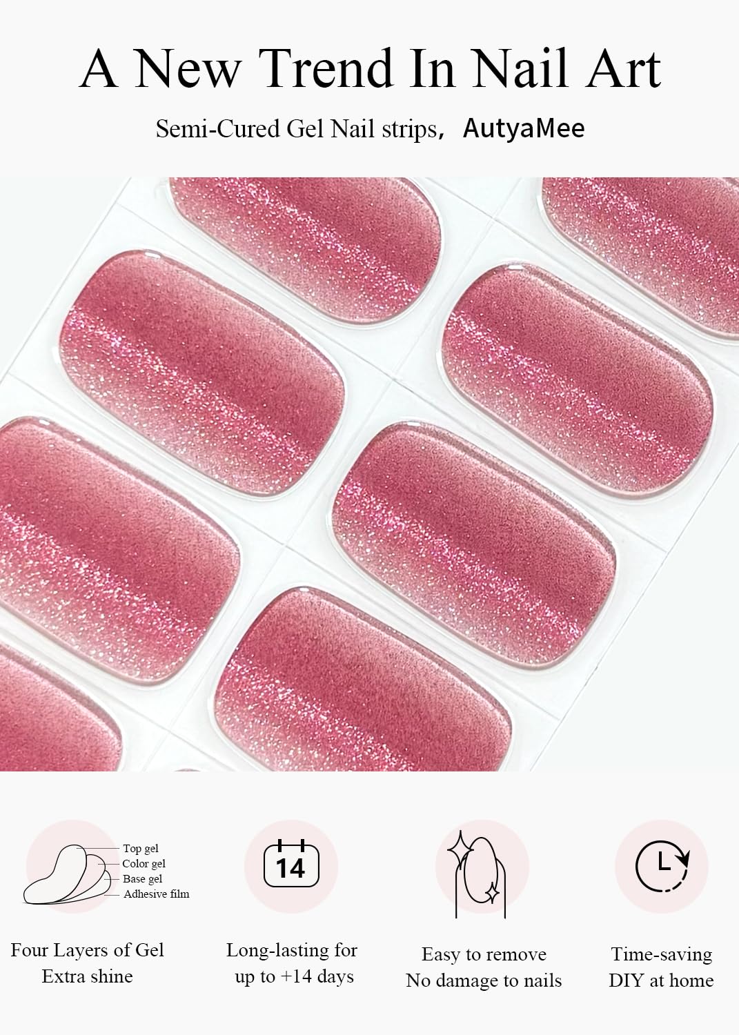 AutyaMee included prep pads, file and wooden stick laid out for quick application benefit