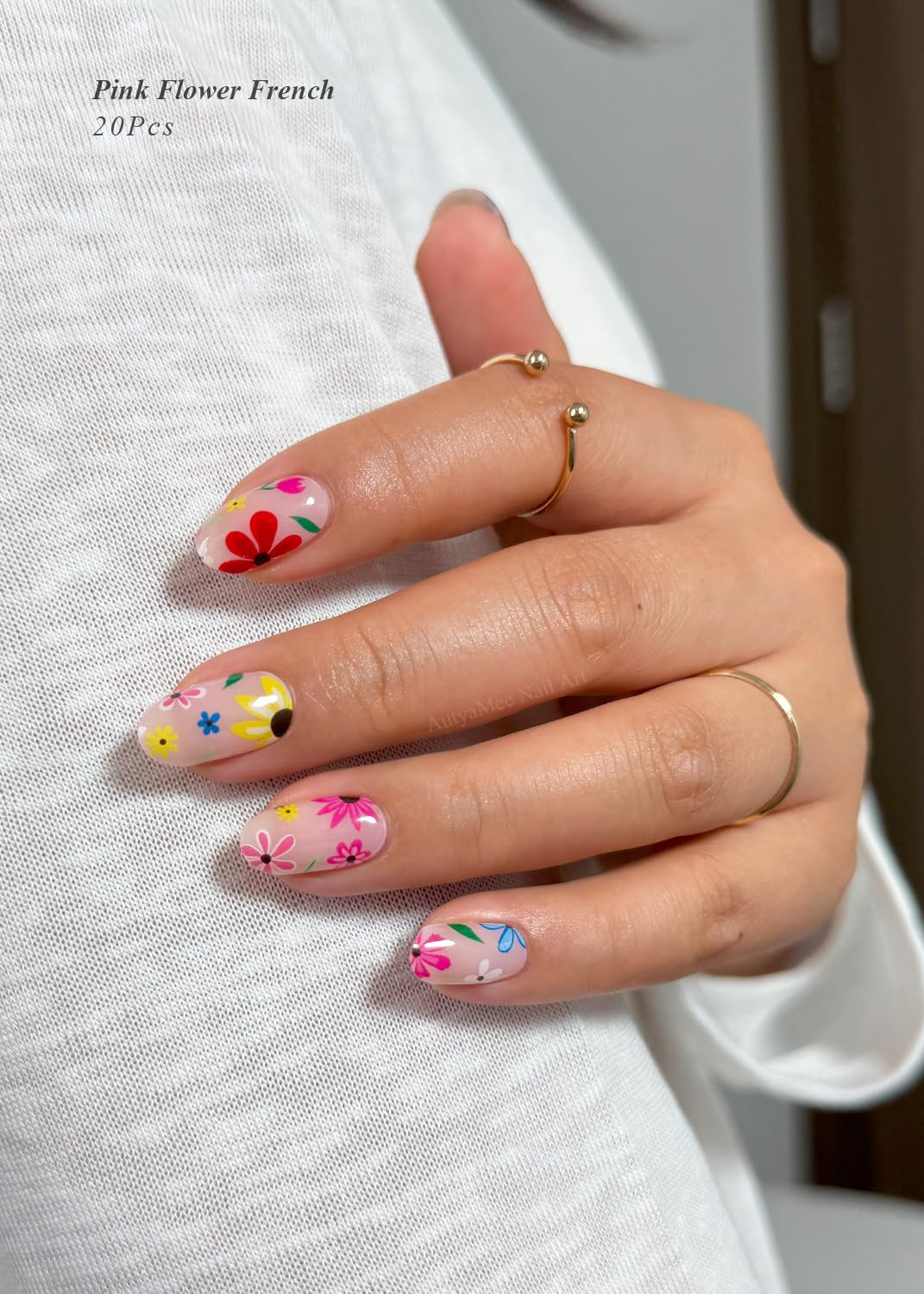 AutyaMee close-up of floral nail strip pattern highlighting precise print