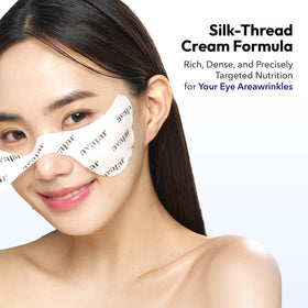 Avajar patch applied under eye demonstrating secure fit and instant smoothing effect