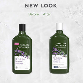 Avalon Organics conditioner on bathroom shelf conveying clean-beauty lifestyle benefits