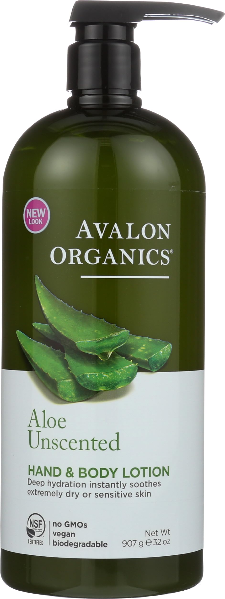 Avalon Organics front 32 oz bottle showing label and unscented benefit