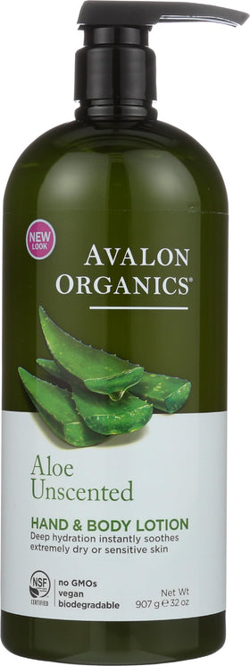 Avalon Organics front 32 oz bottle showing label and unscented benefit