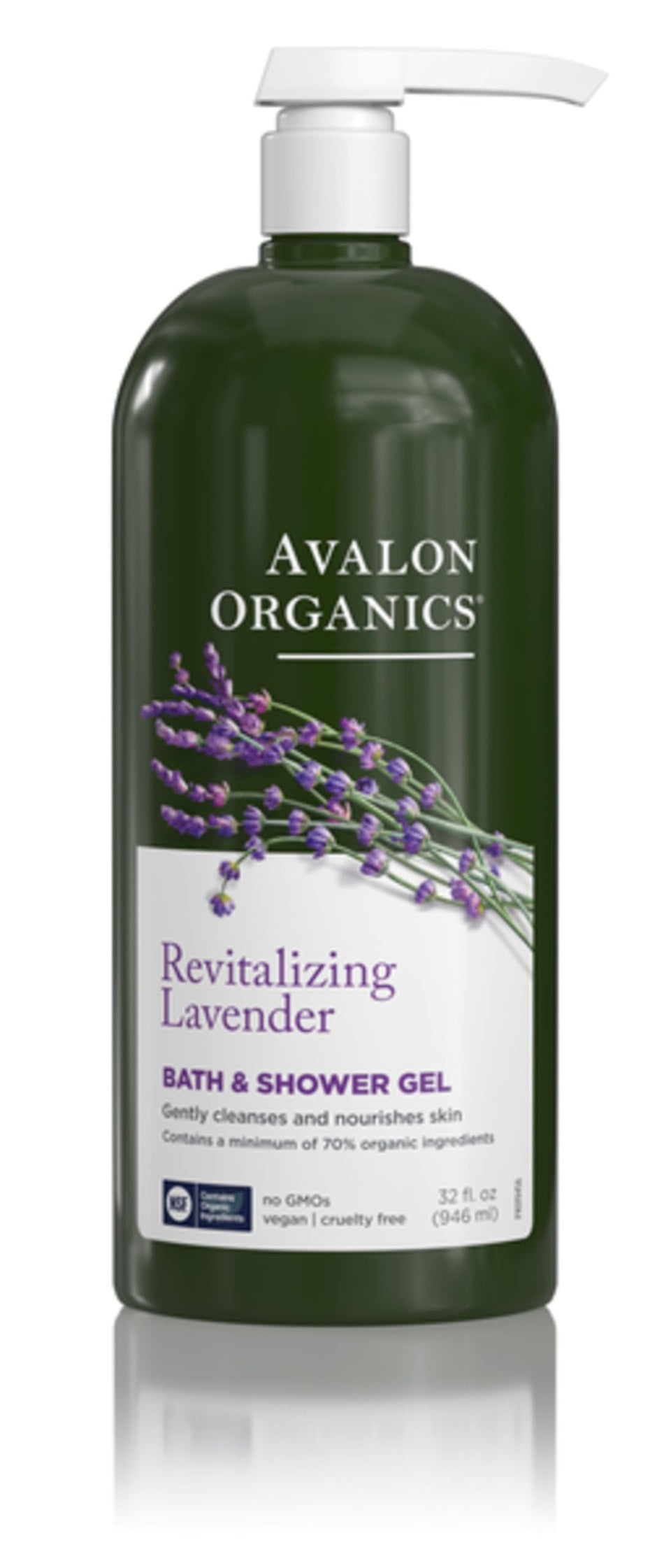 Avalon Organics front bottle showing 32 oz size and lavender gel benefits