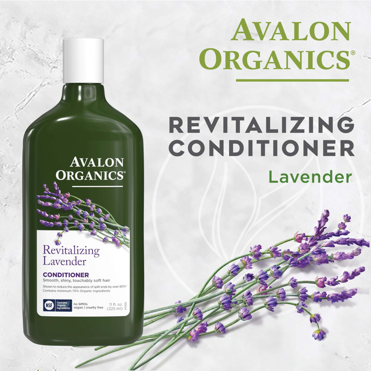 Avalon Organics bottle in hand being applied to hair for easier detangling